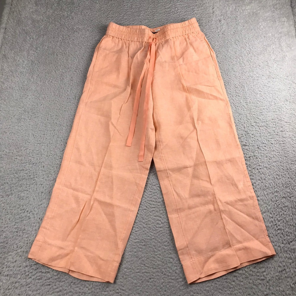 J Crew Wide Leg Crop Pants Womens S (29x26) Peach 100% Linen Elastic Drawstring